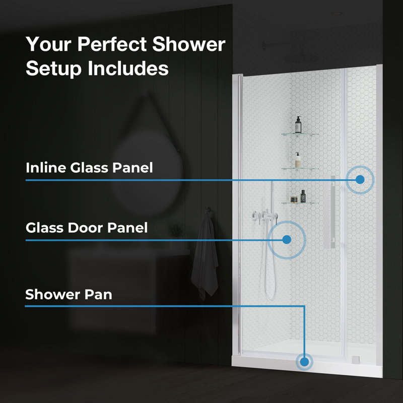 OVE Decors Pasadena 48 In. W X 36 In. D X 74 3/4 In. H Alcove Frameless Pivot Shower Door Kit With Base Pan, 2025, Black