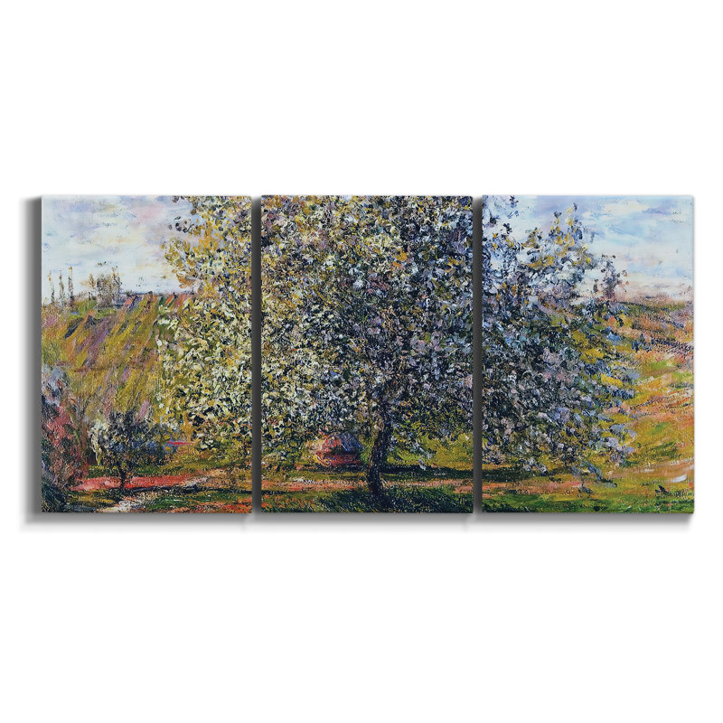 " Adolphe Monet Reading In The Garden, 1866 " by Monet 3 - Pieces, 36" H x 72" W x 2" D