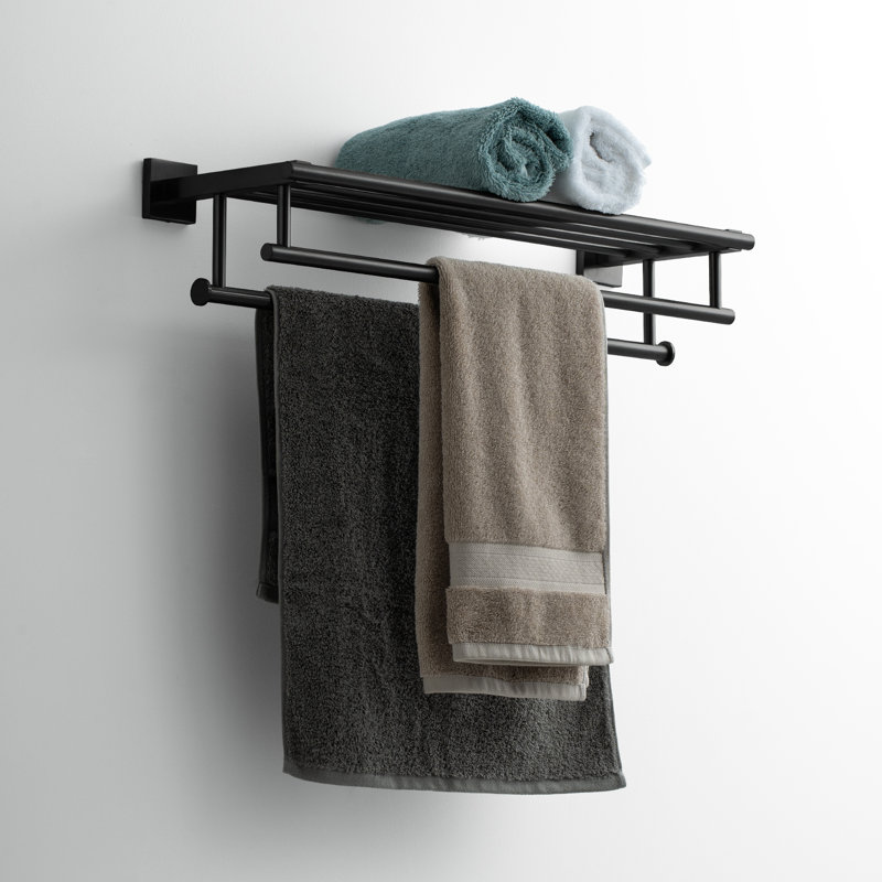Barre à serviettes murale 23,62 po avec tablette de rangement, Noir mat