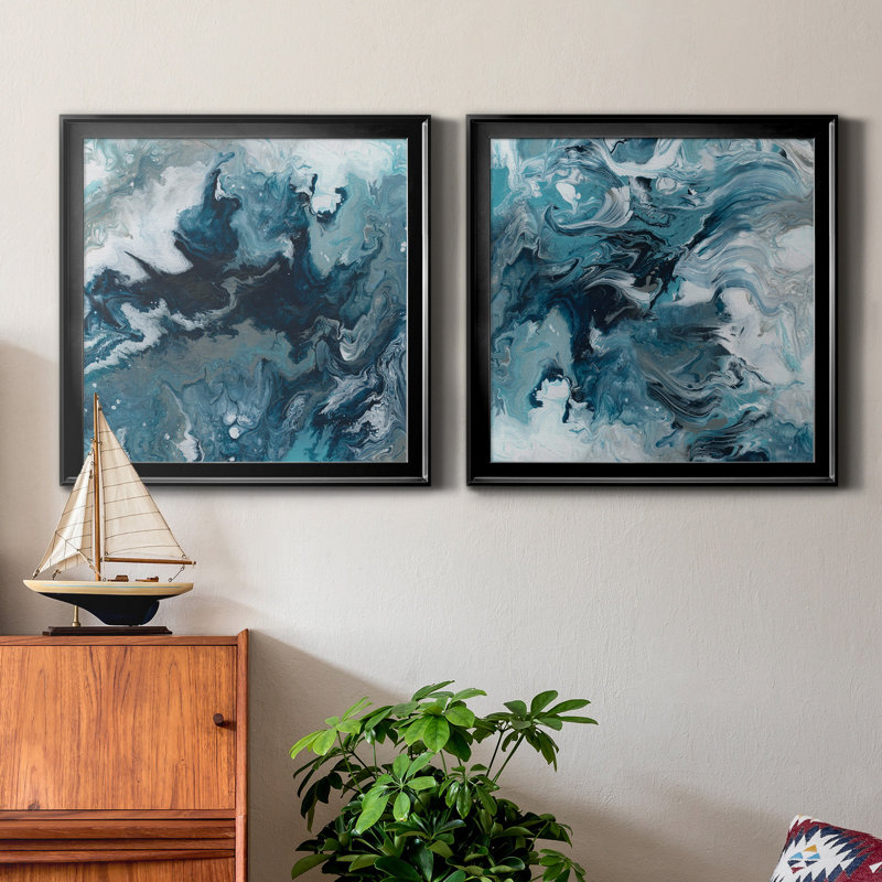 Topaz Dream I - Ensemble de 2 peintures sur toiles encadrées, H 30,5 po x l 61 po x P 1,5 po, Noir