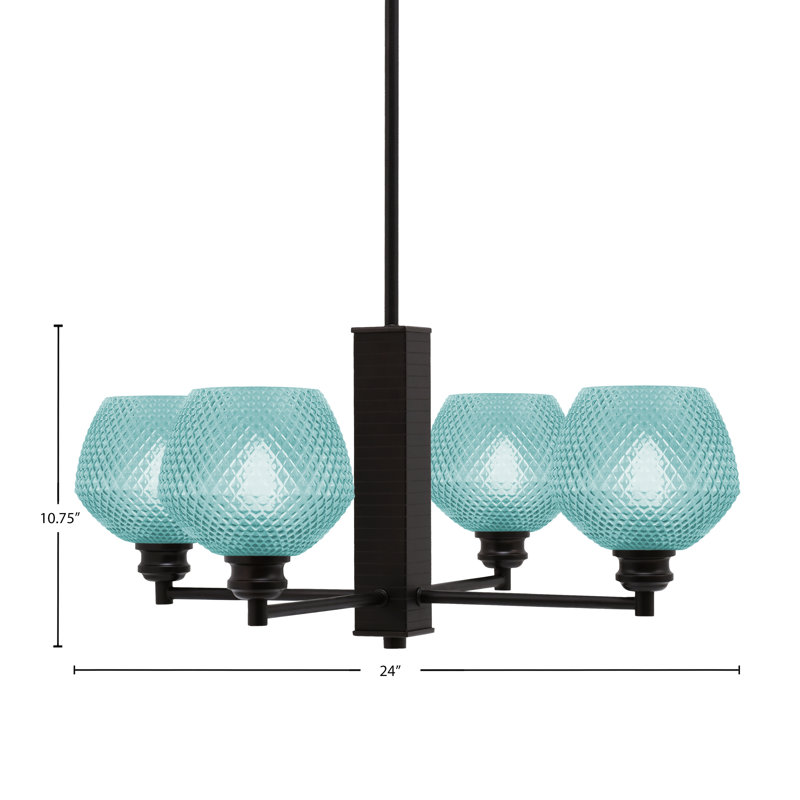 Edge 4 Light Chandelier With 6" Glass, Turquoise, Espresso