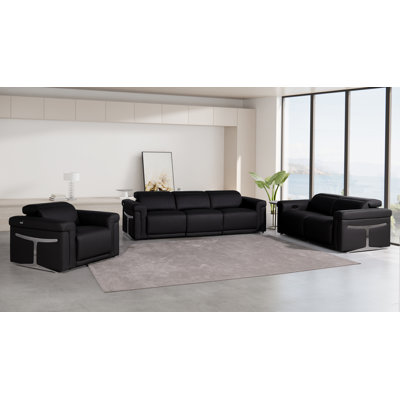 TOP GRAIN ITALIAN LEATHER 6-POWER RECLINING SOFA SET WITH POWER HEADREST