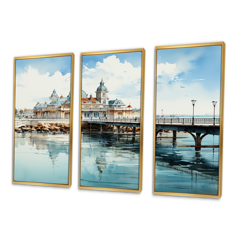 Pitzer - Coastal Pier, ensemble d'art sur toile, Cadre flottant doré, H 40 po x l 60 po x P 1 po