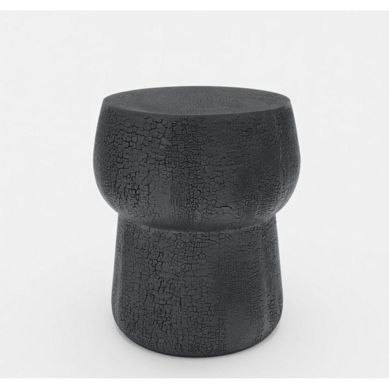 Cracked Texture Concrete Double Barrel Table – Outdoor/Indoor Accent Side Table, Waterproof & Sun-Resistant For Patio/Garden