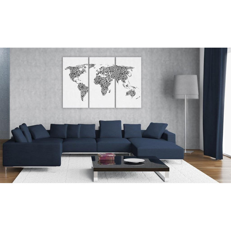 «The World Map Alphabet On Canvas», reproduction de 3 pièces, H 16 po x l 24 po x P 0,7 po