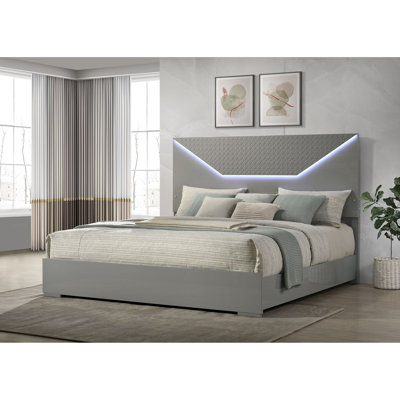 Pierce Grey High Gloss Eastern King LED Panel Bed