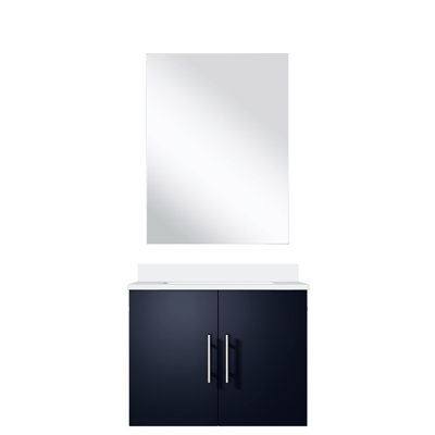 Navy Blue Bath Vanity Cabinetry - 24 In. X 22 In., Quartz Counter, Mirror, Construction Cabinet White Countertop, 18 Spacious Storage Area