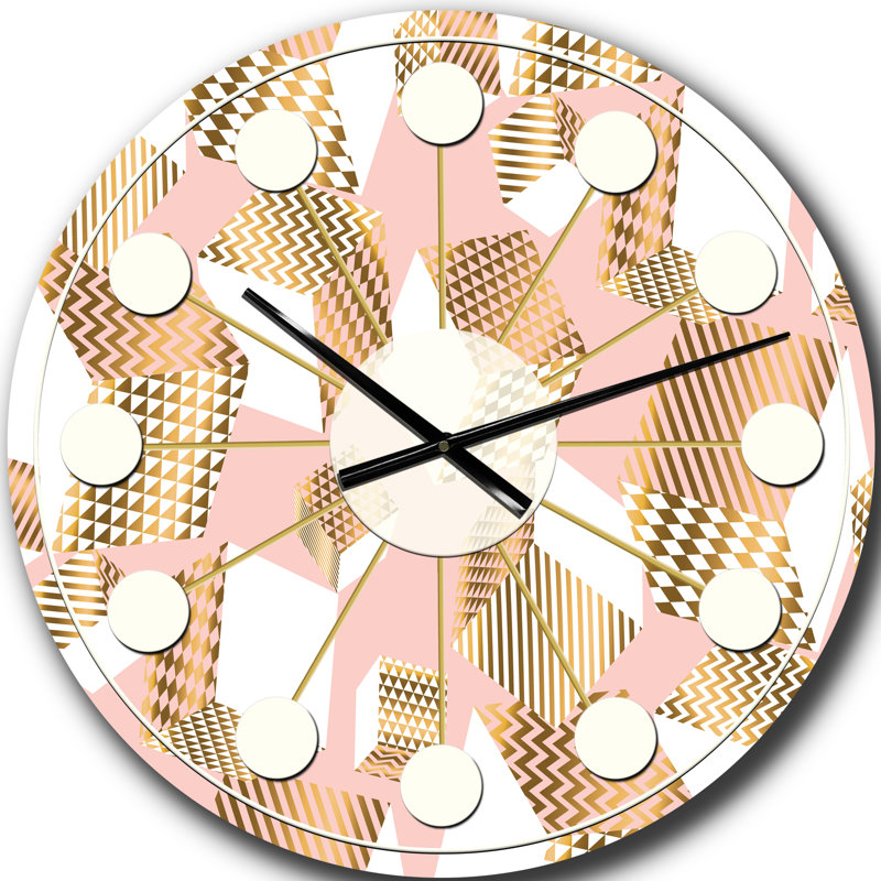 Or et cubes de rose I - horloge murale moderne Mid-Century, Grand