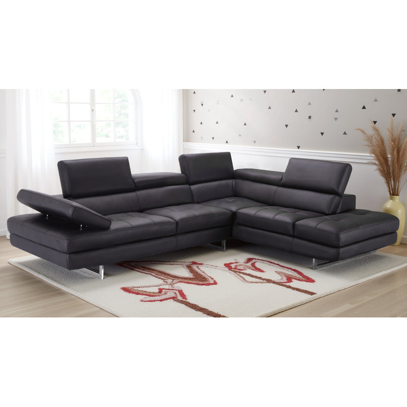 Antalya 2 - Piece Upholstered Black Sectional, Black Genuine Leather