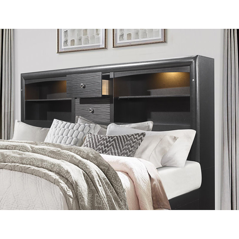 Lit de rangement double gris civique, Gris, Lit double