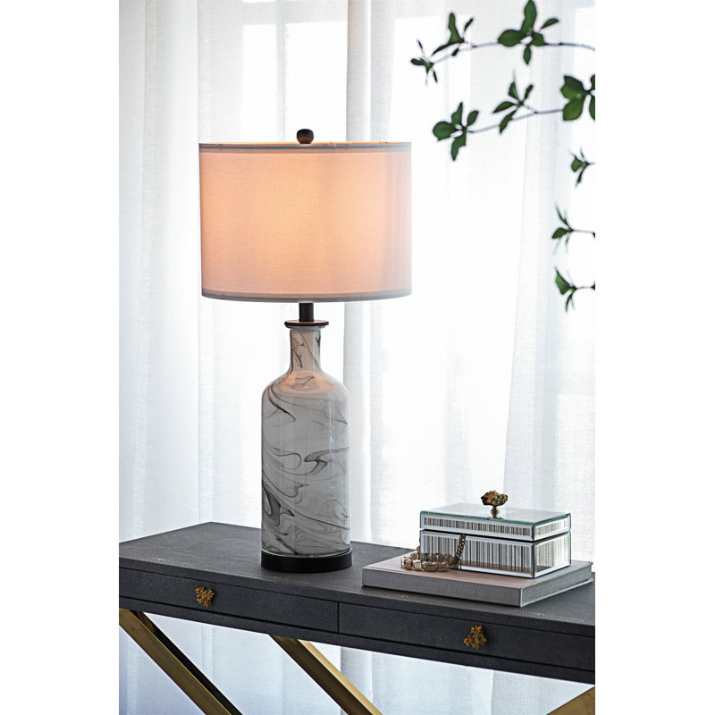 Glass Table Lamp With Linen Shade
