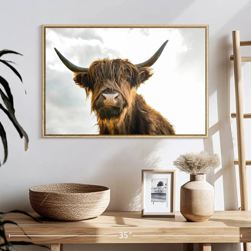 Image de vache, Cadre flottant en bois naturel, 25 po x 17 po