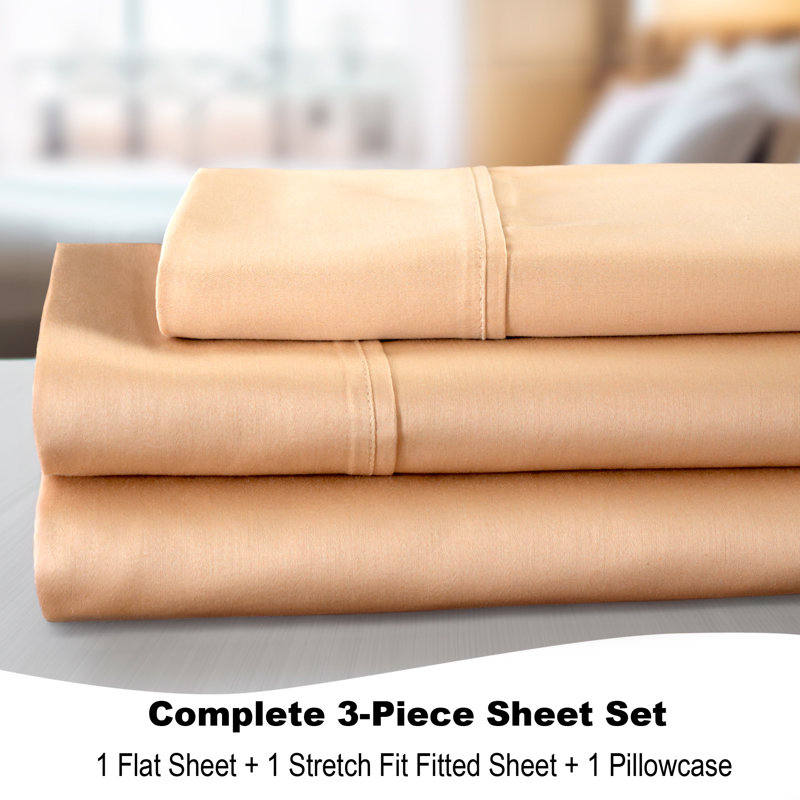 Ensemble de draps 300 fils en coton BedTite, Ensemble de draps pour lit simple avec un drap-hou, Taupe