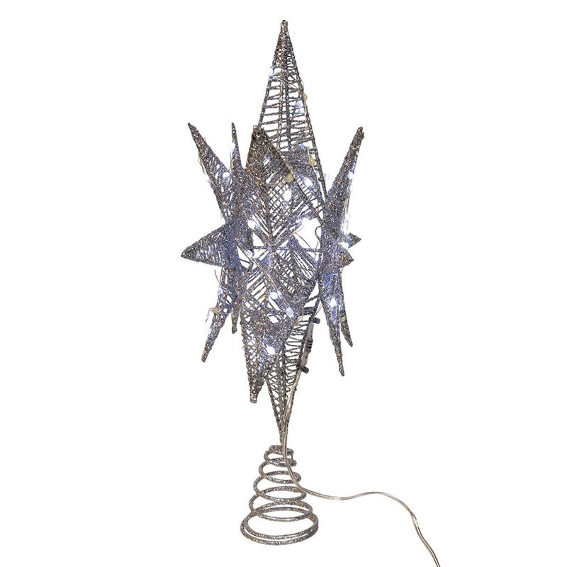 Décoration pour sommet de sapin en forme d'étoile argentée en forme de micro lumière blanche à DEL 80 lumières 15 pouces Kurt Adler
