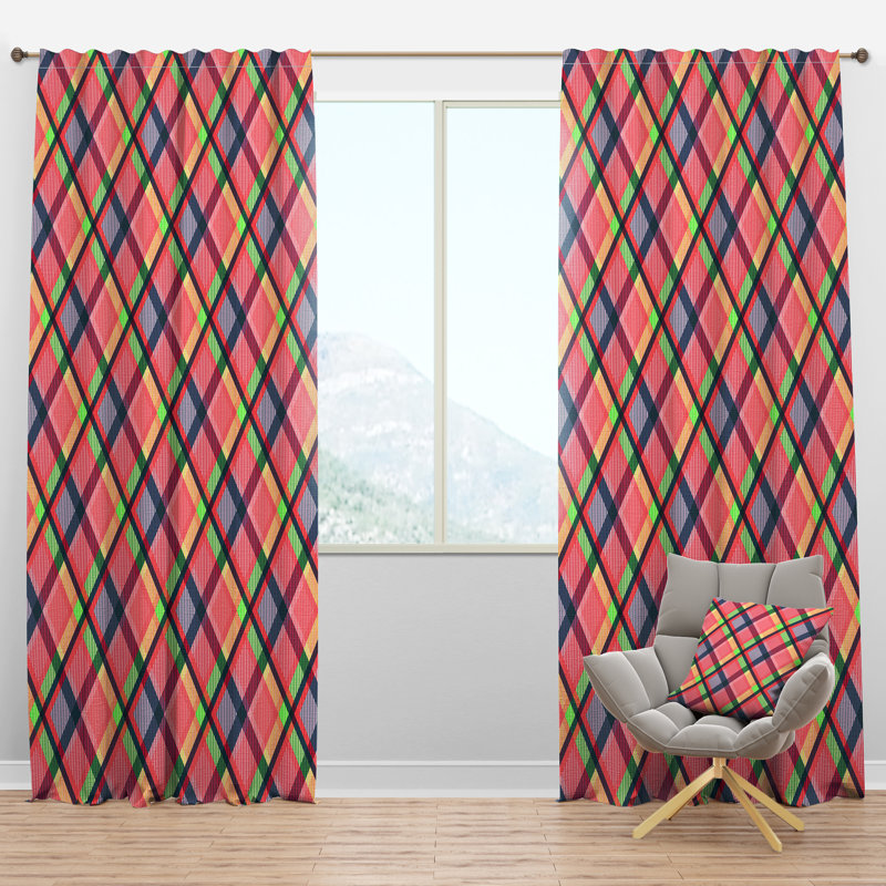 Panneau de rideau simple semi-diaphane avec passe-tringle Mid-Century TartanTexture I, l 52 po x L 108 po