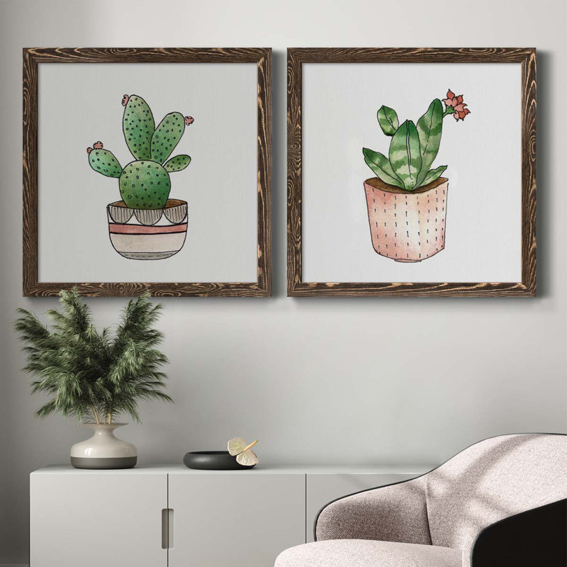 Boho Greenery III - ensemble de 2 peintures sur toile encadrées, Cadre noyer, H 35,5 po x l 71 po x P 1,5 po