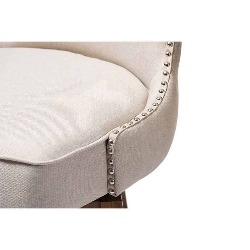 Upholstered Counter Stool with Solid Wood Frame, Light Beige