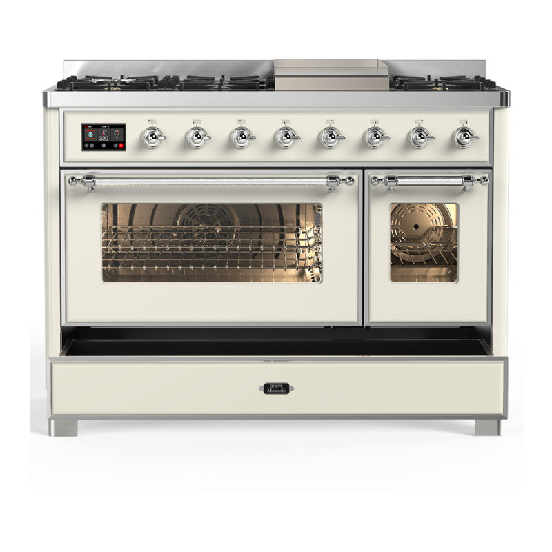 Majestic III Series 48 Inch Dual Fuel Range with 5 Sealed Burners, Griddle, Frenchtop in Matte Graphite (Liquid Propane, Burnished Trim)