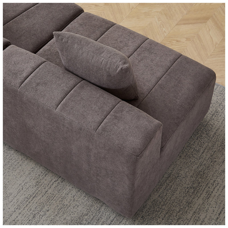 Canapé modulaire symétrique sans accoudoirs modulaire en chenille l 65 po x P 24 po x H 29 po, Gray Boucle, Symmetrical