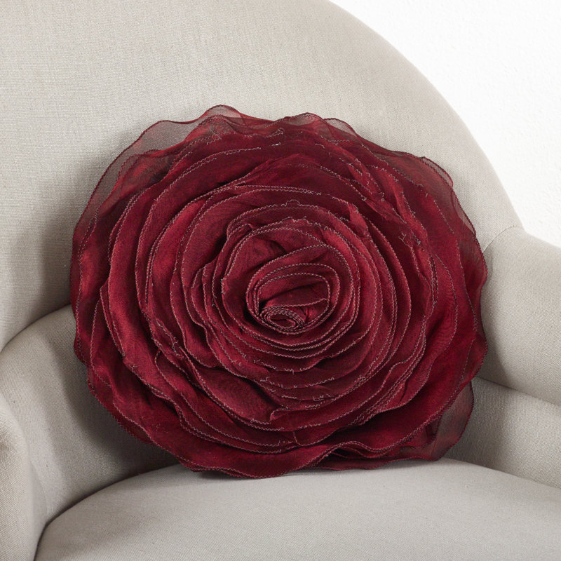 Rose Collection Solid Colour Reversible Throw Pillow, Burgundy, 16" H x 16" W