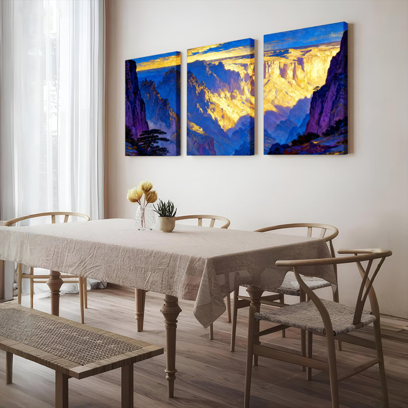 Tableau sur toile représentant un paysage de montagne (ensemble de 3), H 18 po x l 36 po