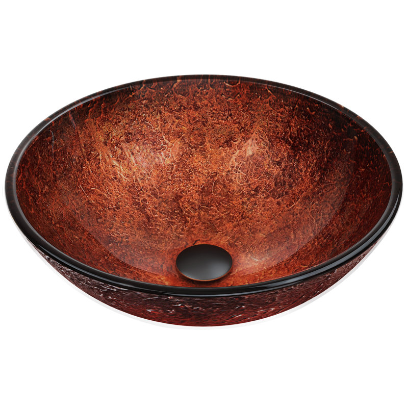 Giovanni Titanium Glass 17" L 17" W 6" H Round Vessel Bathroom Sink, Copper