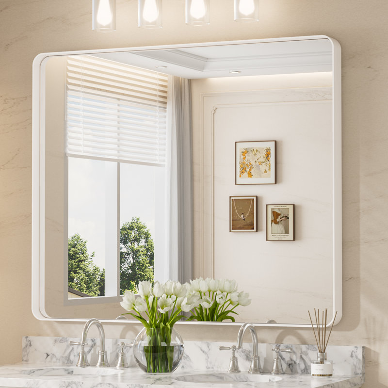 Miroir d'appoint Tyro, 48 po x 40 po, Blanc, Rectangulaire