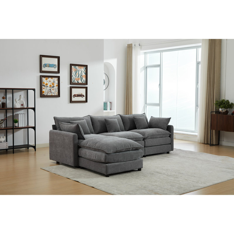 Modular Decor 3 With , Modern L-shaped, Grey Chenille Adjustable Seat