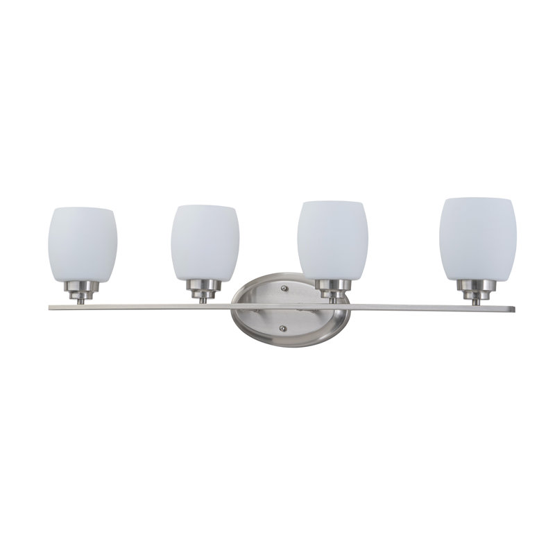4-light Satin Nickel Vanity Light With White Opal Glass, Satin Nickel