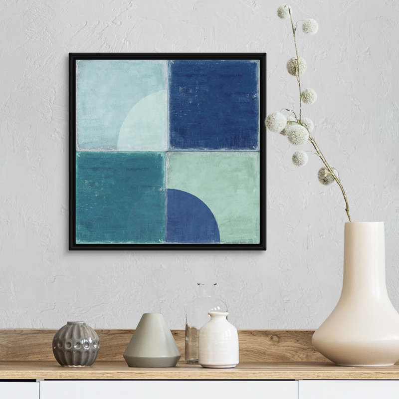 "Blue tiles III" par Tom Reeves, reproduction d’art sur toile, Toile avec cadre noir, H 18 po x l 18 po x P 1,75 po