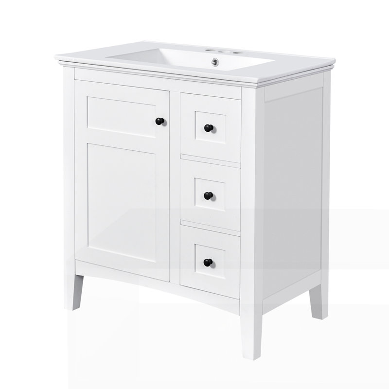 Meuble-lavabo de 30 po avec lavabo en céramique, Noir, Blanc