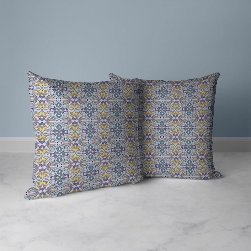 Floral Elegance Floral Indoor/Outdoor Reversible Throw Pillow, Blue/Yellow, 16"H x 16"W