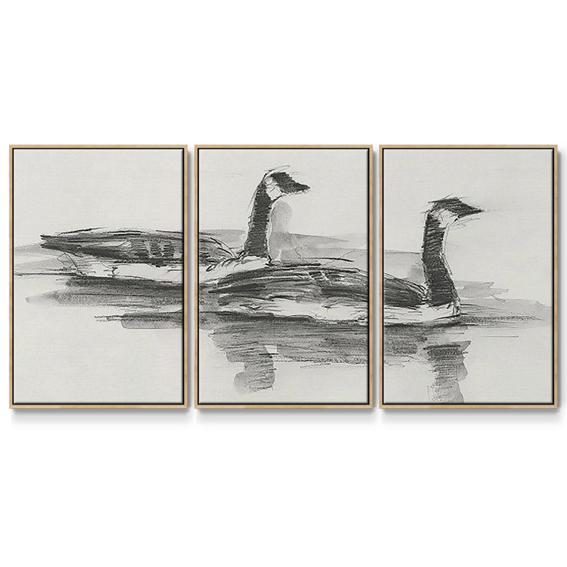 Étude d'oies I 3 pièces, H 36 po x l 75 po x P 2 po, Naturel
