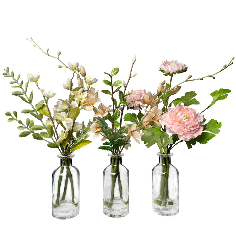 Mixed Artificial Florals in Glass Vases