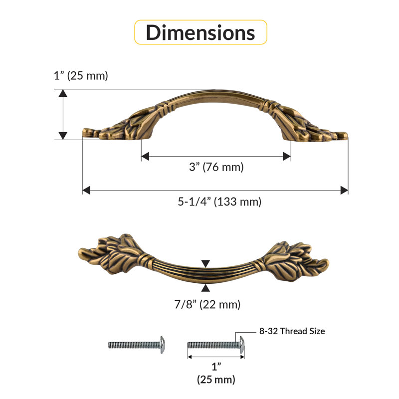 Curved Cabinet Pull Handle, 3" Centre To Centre, 5-1/4" Length, 7/8" Width, Regency Brass Finish