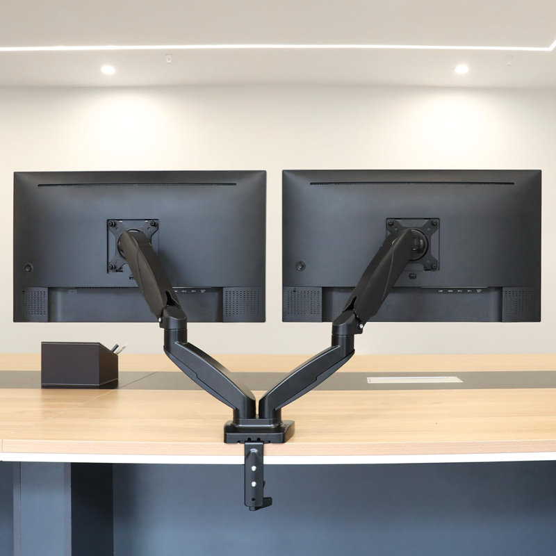 Basics Gas Spring Dual Computer Monitor Arm Mount, Adjustable, Holds Up To 27" Monitors, Black