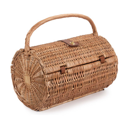 Wicker 2 Person Tweed Effect Barrel Fitted Picnic Hamper