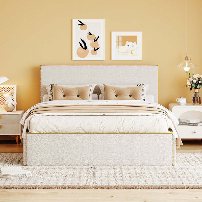 Upholstered Platform Storage Bed, Queen, White