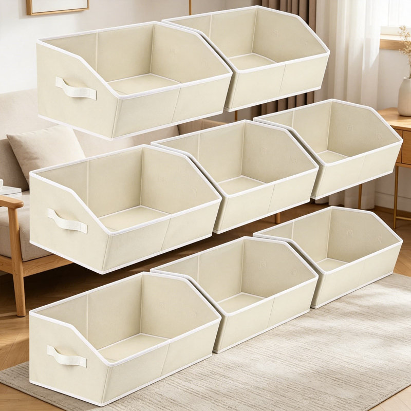 Fabric Storage Bins - Large Closet Organizers and Storage Baskets, Trapezoid Foldable Bins for Clothes, Books, Toys, Home Organization, 8 Pack