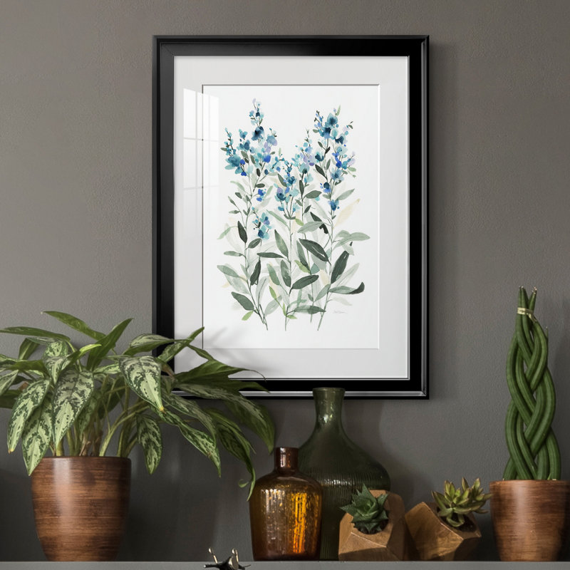 Delicate Blue Botanical II - peinture encadrée, Noir, H 18,5 po x l 24,5 po x P 1,5 po