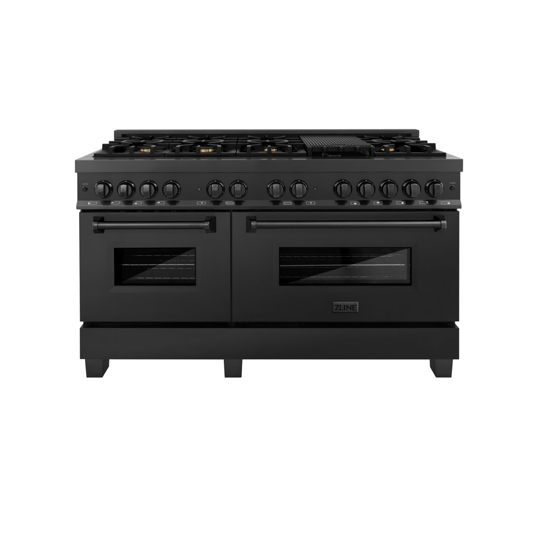 ZLINE 60 in. 7.4 cu. ft. Legacy Dual Fuel Range with 9 Burner Gas Cooktop and 2 Electric Convection Ovens in Black Stainless Steel (RAB-60) ZLINE