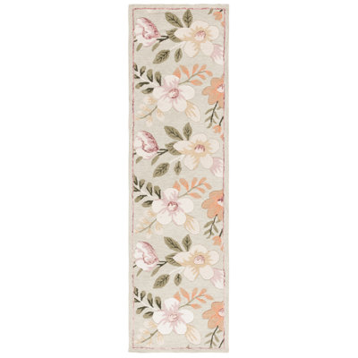 Aavni Hand Tufted Wool/Cotton Performance Floral Rug in Sage/Ivory