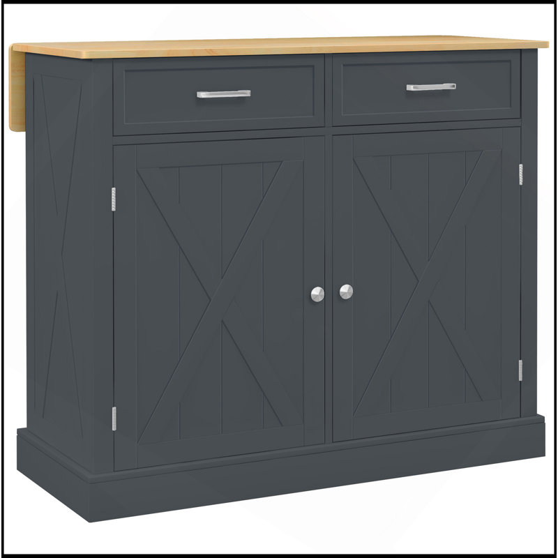 Rolling Kitchen Island With Drop Leaf Wood Breakfast Bar, Farmhouse Kitchen Cart With 2 Drawers, Adjustable Shelves For Dining Room, Dark Gray