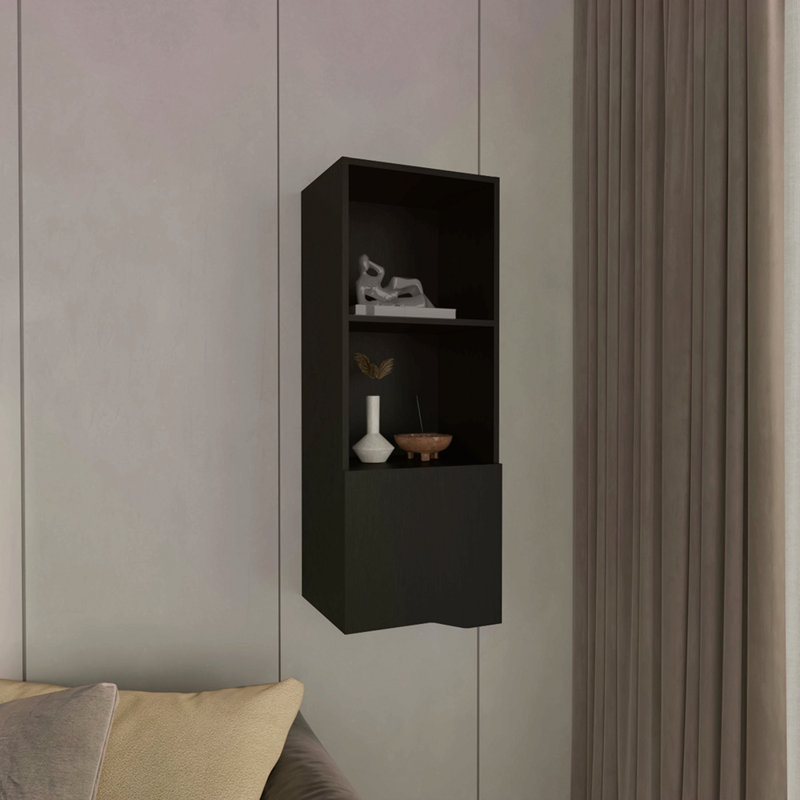 Armoire à pharmacie à une porte de 43 po de hauteur avec deux tablettes ouvertes, Noir