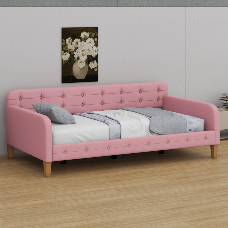 Upholstered Daybed With 4 Support Legs, Rubine
