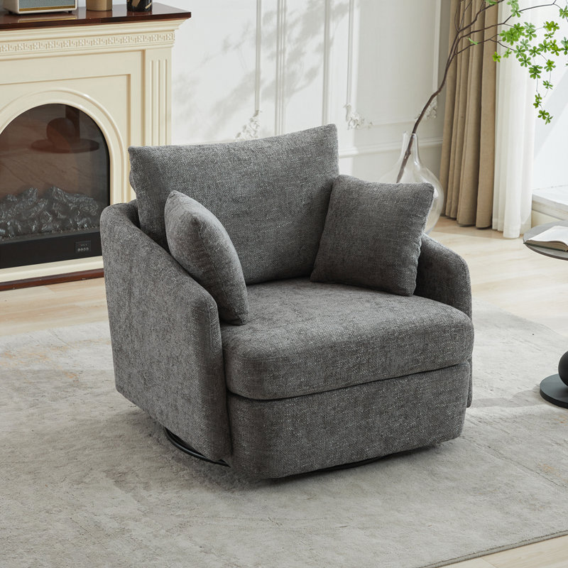 Fauteuil d'appoint pivotant de 40,55 po de largeur avec 2 coussins Thorw, Gris anthracite