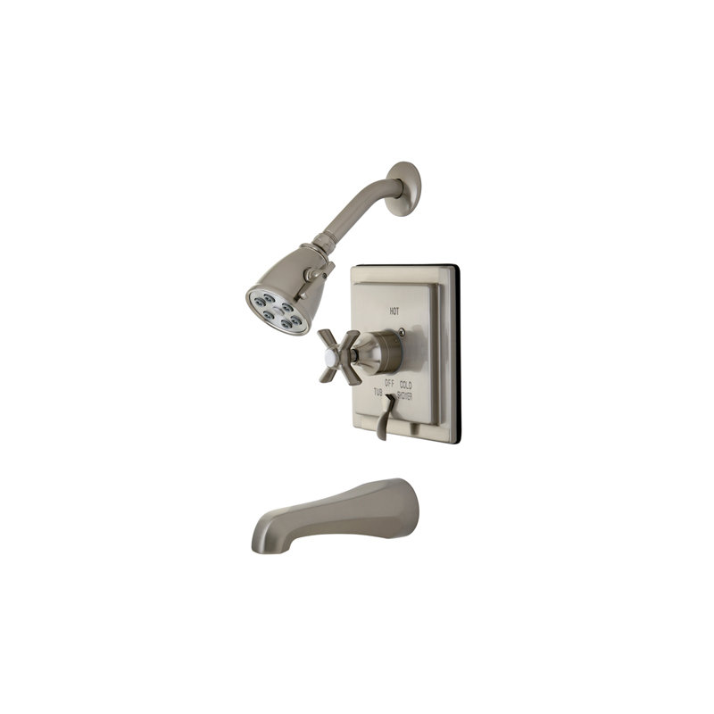 Kingston Brass Millennium Single-Handle Pressure Balanced Tub and Shower Faucet, Brushed Nickel