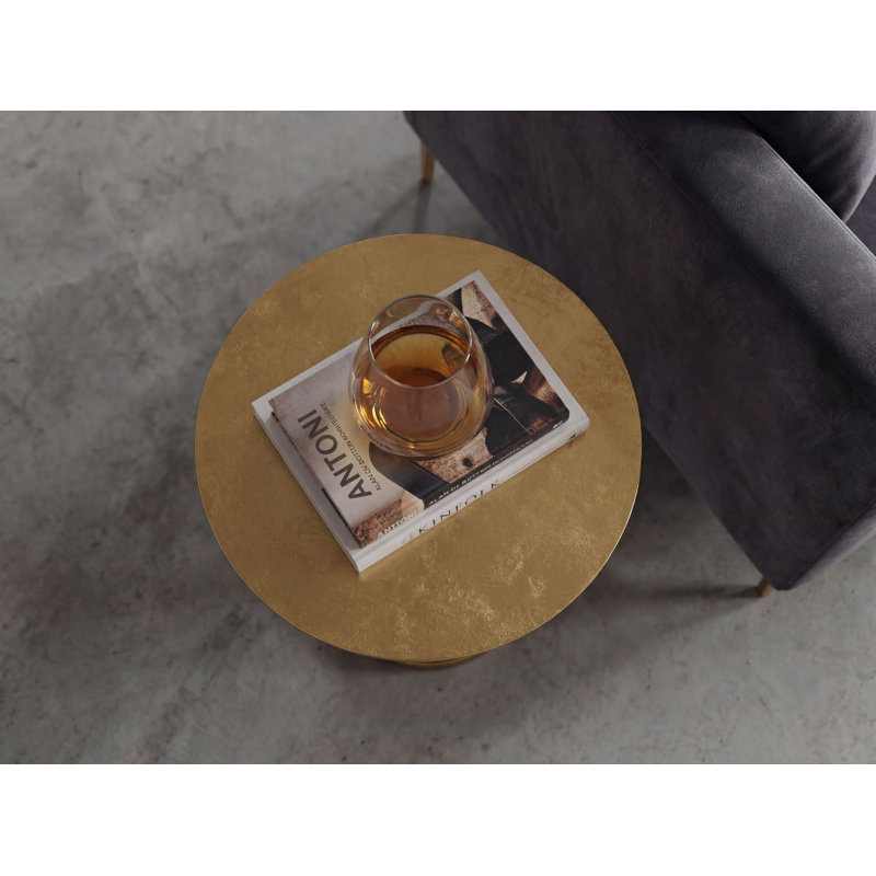 Gold Round Aluminium Side Table with Openwork Base