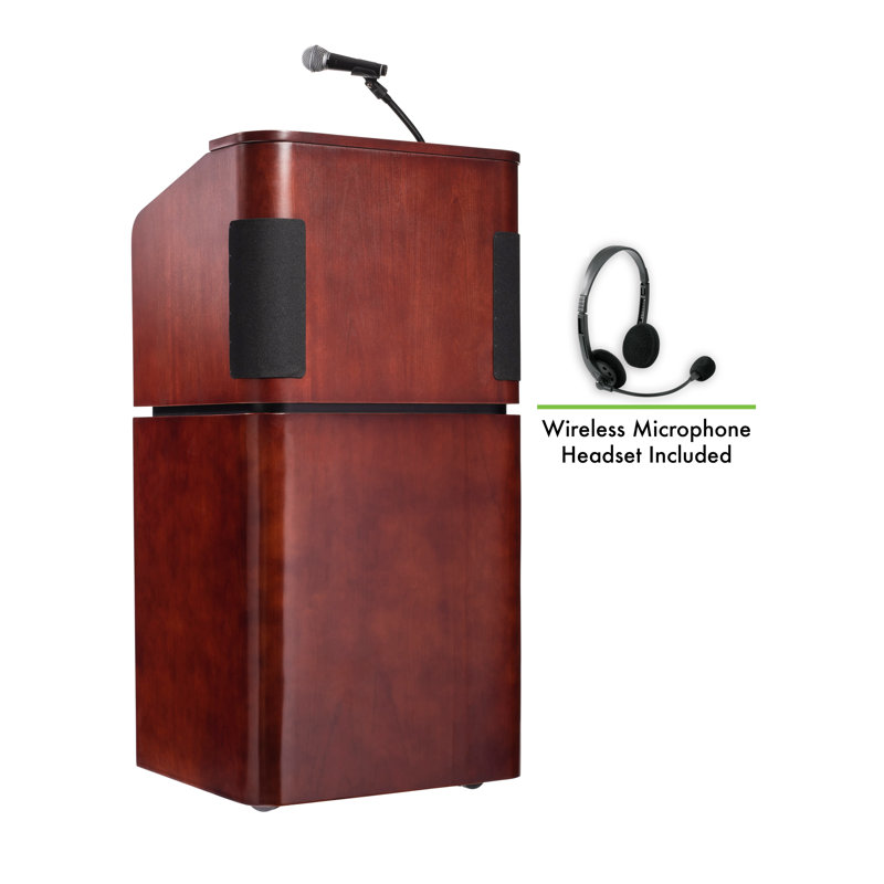 Mahogany Walnut Mobile Lectern with Wireless Microphone System