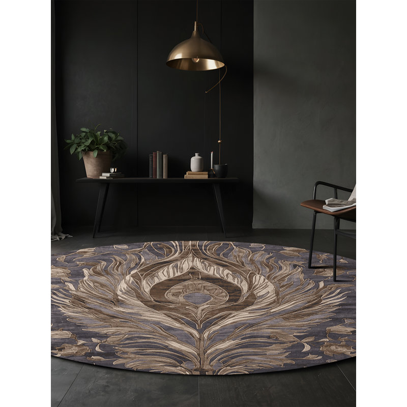Machine Washable Gray Area Rug, Round 4'